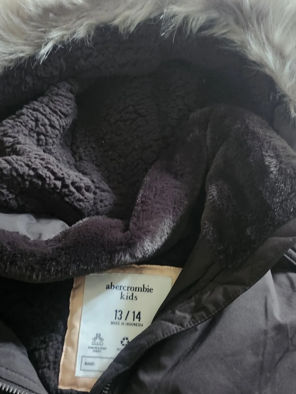 abercrombie kids Black Puffer Jacket with Faux Fur Hood